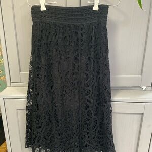 Adiva Black Crochet Midi Skirt